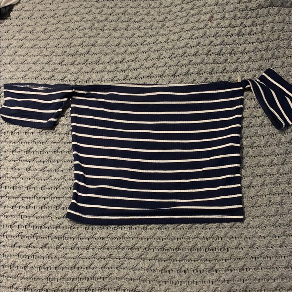 Navy And White Striped Crop Top